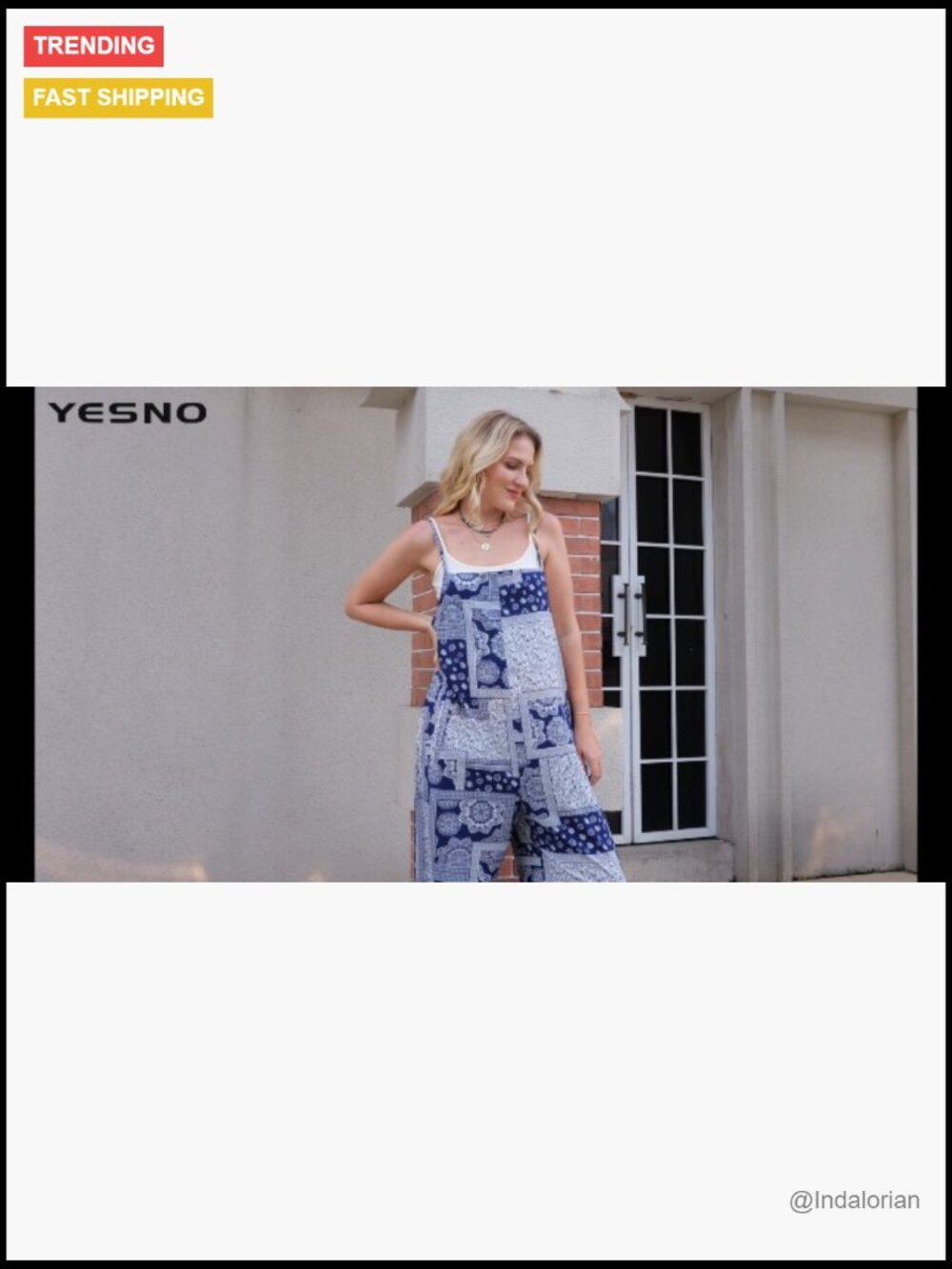 Women's Summer Boho Cotton Casual Jumpsuit Wide Leg Overalls Floral Print Baggy - Picture 5 of 7